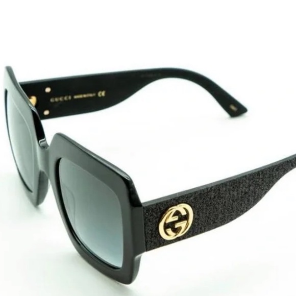 GUCCI black oversized square glitter sunglasses - Picture 5 of 7